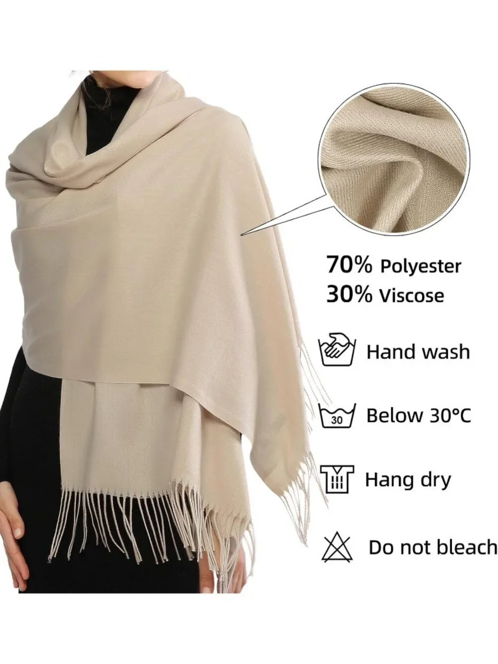 Women's Beige Wedding Bridal Scarf Pashmina Shawls Long Large Scarves